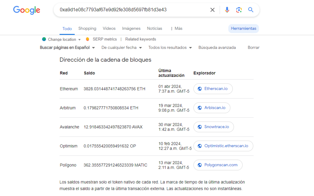 busqueda de saldos de billeteras en google